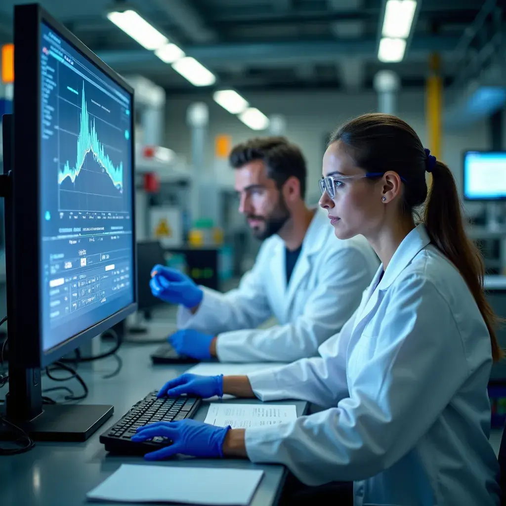 A diverse team of analysts collaborating over a digital tablet, reviewing energy consumption data.